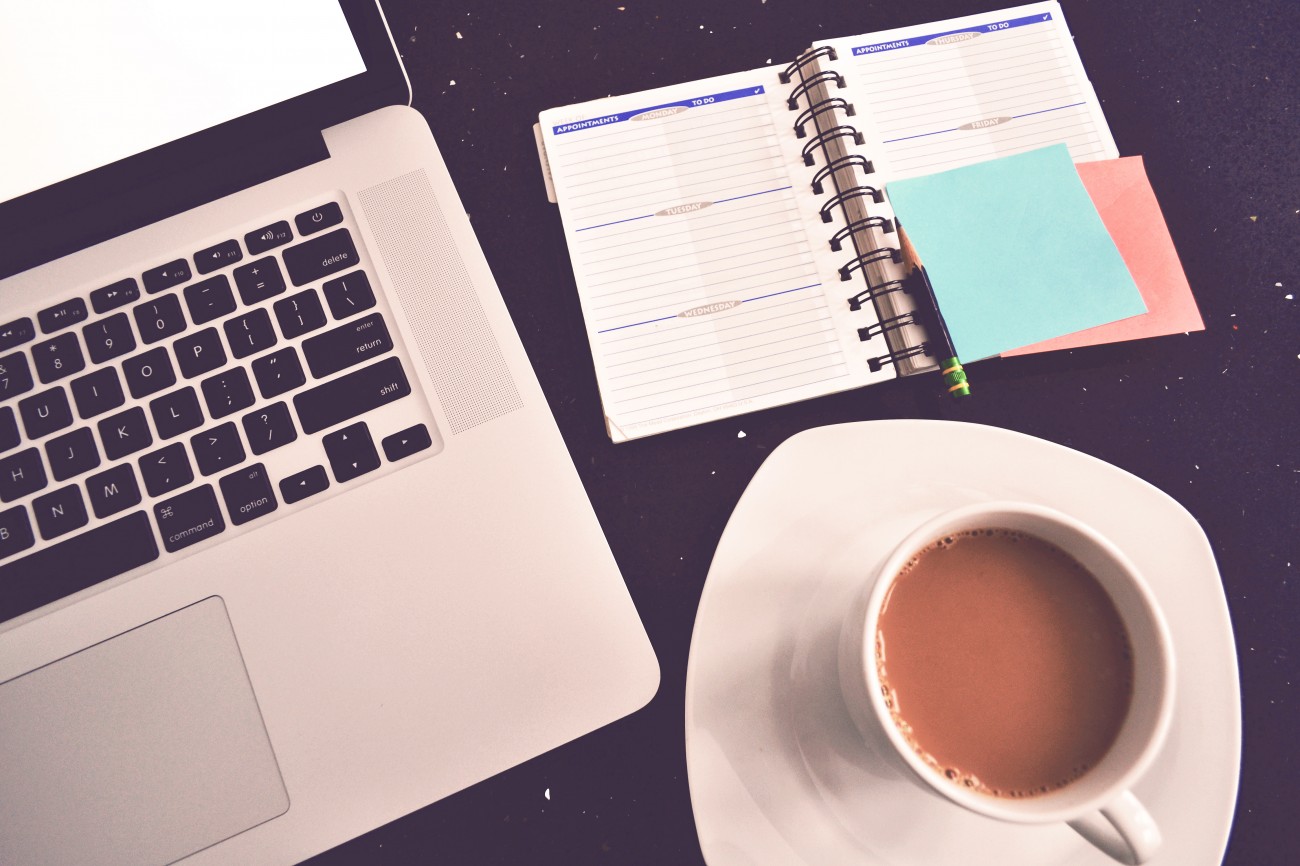 desk with coffee