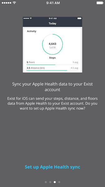 Exist for iOS Apple Health set-up screen